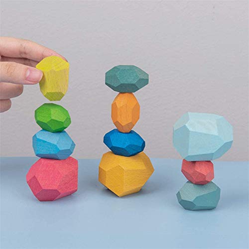 ZJYWYG Nuevo 5/11/16 Pc/Set Juguete Colorido de Piedra de Madera - Juguete Educativo temprano para niños, Juego Creativo de apilamiento de Piedra de Madera Irregular (16)