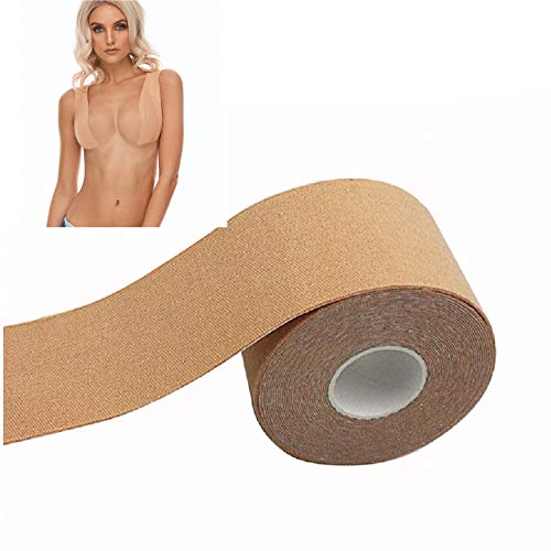 ZLJIA 1 Rollo Sujetador Invisible Cinta para El Cuerpo Cinta Levantamiento De Senos Push Up Stick Up Lift Boob Tape Cinta Tela Impermeable Sujetadores,Beige-10cmx5m