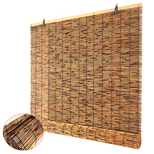 Zlovne Natural Cortina de Caña,Persiana Romana Cortinas Divisorias,Retro Carbonización Persianas de Caña Persiana de Bambú Rollo,Partición Balcón Sombrilla,Personalizable (110x200cm/43x79in)