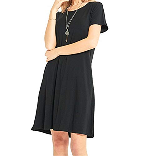 ZNYSTAR - Vestido holgado e informal de manga corta para mujer, estilo camiseta, para primavera, verano u otoño Negro L