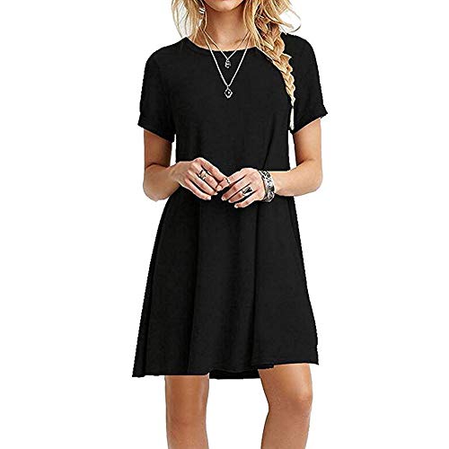 ZNYSTAR - Vestido holgado e informal de manga corta para mujer, estilo camiseta, para primavera, verano u otoño Negro L