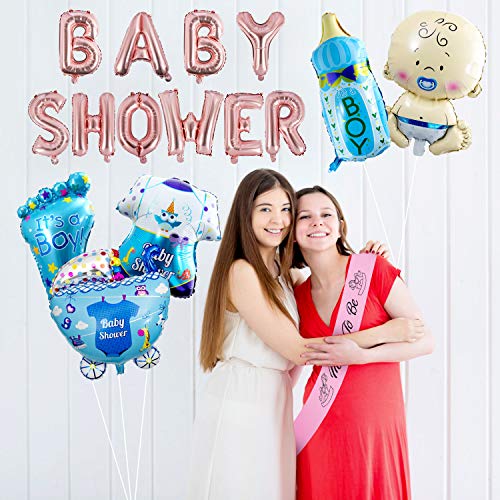 ZOEON Baby Shower Globos para Fiestas Infantiles, Globos de Papel de Aluminio It’s a Boy/Girl con Faja Mum to Be (NIÑO)