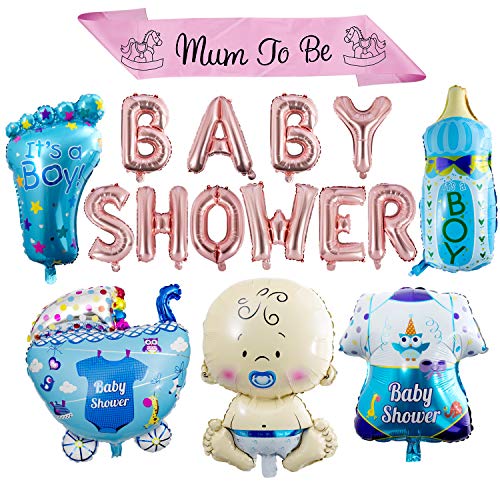 ZOEON Baby Shower Globos para Fiestas Infantiles, Globos de Papel de Aluminio It’s a Boy/Girl con Faja Mum to Be (NIÑO)