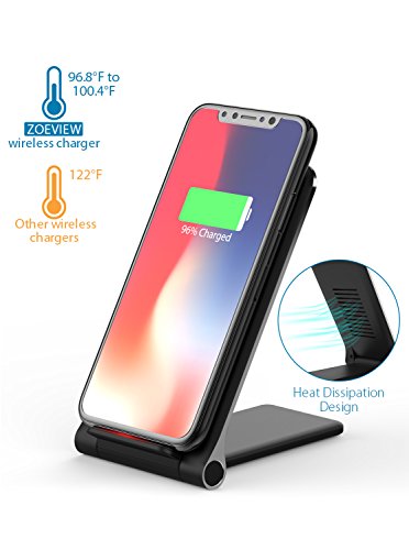 zoeview Cargador inalámbrico Plegable, Qi 10W Carga por inducción para Galaxy S10/S10+/S10e/Note10/10+/9, 7.5W Qi Wireless Charger para iPhone 11/11 Pro/11 Pro MAX/XS MAX/XS/XR (NO Adaptador)