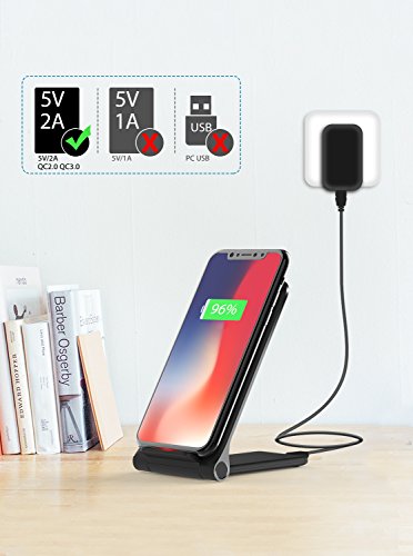 zoeview Cargador inalámbrico Plegable, Qi 10W Carga por inducción para Galaxy S10/S10+/S10e/Note10/10+/9, 7.5W Qi Wireless Charger para iPhone 11/11 Pro/11 Pro MAX/XS MAX/XS/XR (NO Adaptador)