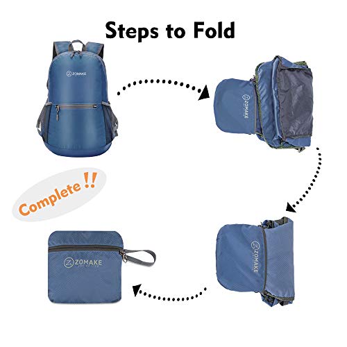 ZOMAKE Mochila Plegable Ligera 20L, Mochilas Pequeñas para Hombre Mujer, Mochilas Compacta para Viajar Senderismo(Azul Marino)