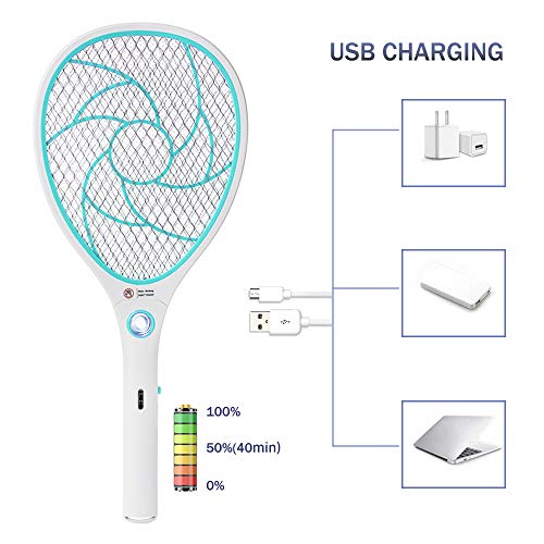 ZOMAKE Raqueta Matamoscas Electrico Matamosquitos, Plagas Insectos Asesino Repelente, Mata Insectos - USB Recargable - 3000 Voltios(Azul)