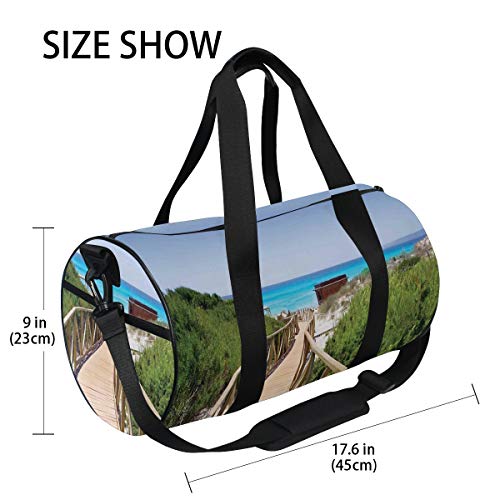 ZOMOY Bolsa de Deporte,Vía de Playa sobre bosques en España Campo Casa Rural Verano Sol,Nuevo de Cubo de impresión Bolsas de Ejercicios Bolsa de Viaje Equipaje Bolsa de Lona