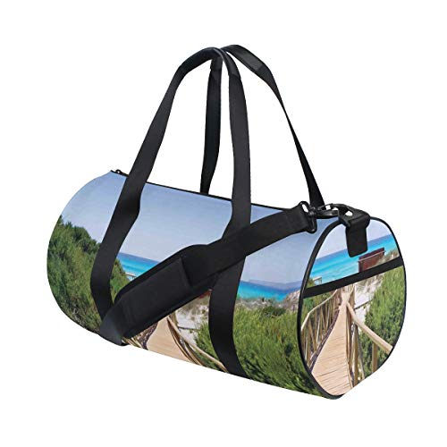 ZOMOY Bolsa de Deporte,Vía de Playa sobre bosques en España Campo Casa Rural Verano Sol,Nuevo de Cubo de impresión Bolsas de Ejercicios Bolsa de Viaje Equipaje Bolsa de Lona