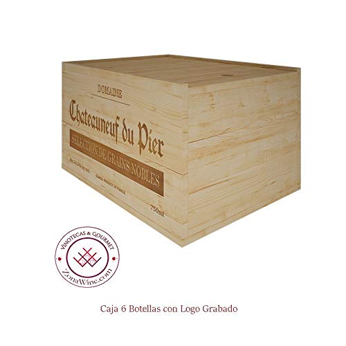 ZonaWine - Lote 6 Cajas de Madera para 6 Botellas de Vino/Logos Variados. Medidas: Alto 19-26-35 cm Fondo.