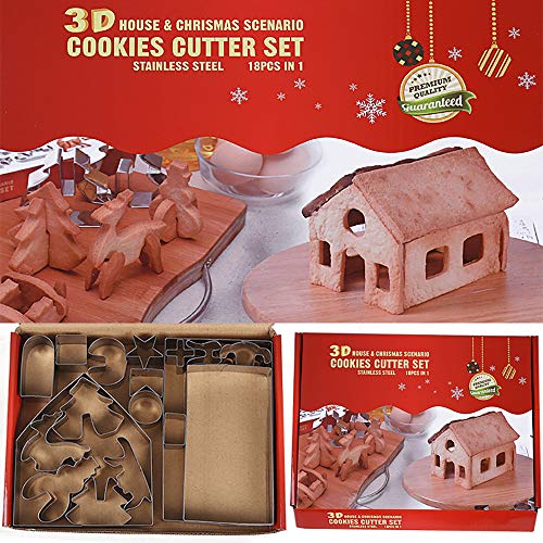 ZoneYan Moldes Galletas 3D, 18 Piezas Moldes para Galletas Navidad,Juego de Cortadores Galletas De Navidad, Cortador de Galletas de Acero Inoxidable Navidad