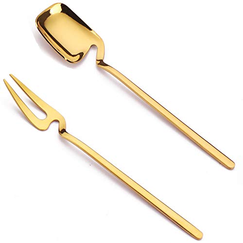 Zongha cucharillas largas Cuchara para Miel Chocolate Caliente en una Cuchara Cuchara de café Chocolate Caliente Cuchara Chocolate Cuchara Gold,Spoon&Fork