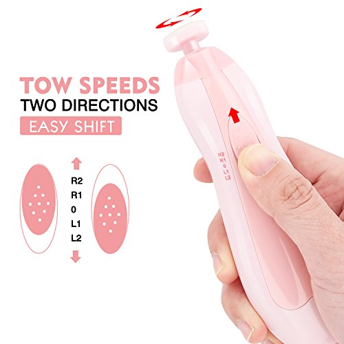 Zooawa kit de cortaúñas para bebés mamás, Juego de manicura para los dedos y pies de bebés y adultos, eléctrico cortador de uñas, con luz LED, Batería AA - Rosado