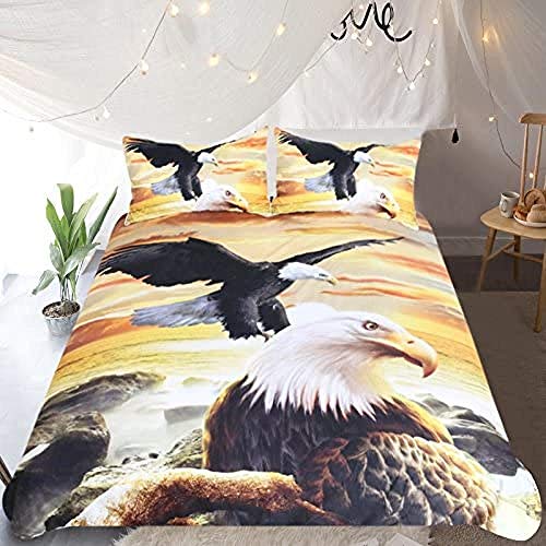 Zooseso® Juego de Funda nórdica 3D Paisaje Creativo de la Puesta del Sol de la Roca Animal del azor Diseño con Fundas de Almohada Juego de Fundas de Cama Juego de Fundas de edredón con Cremallera ocu