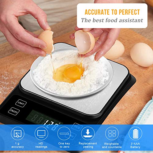 Zorara Balanza Cocina, 5kg/0.1g Báscula Digital para Cocina, Peso Cocina Digital, Peso Cocina, Vascula Cocina con Función de Tara, Báscula de Cocina Digital de Precisión con LCD Pantalla, Negro