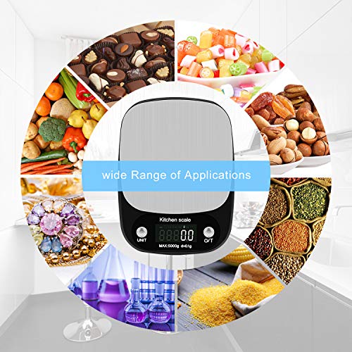 Zorara Balanza Cocina, Peso Cocina Digital Vascula Cocina 5kg / 11 lbs Báscula de Cocina Digital de Precisión Acero Inoxidable Balanza de Alimentos Multifuncional, Pantalla LCD (Baterías Incluidas)