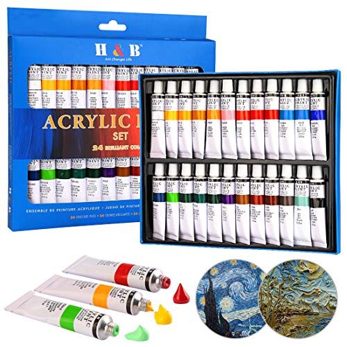 Zorara pintura acrilica para Pintar 24 Tubos de 12 ml, pintura acrilica manualidades, Pinturas Acrílicas Tubos de Pinturas Pigmento de Dibujo para Artista principiantes, Kit Pintura Acrilica