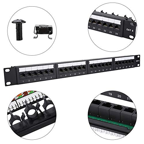 Zouminyy Rack de Cables CAT6, Panel de conexión de Datos montable, construcción de Sala de máquinas chapada en Oro de Hierro Laminado en frío para cableado de Corriente débil