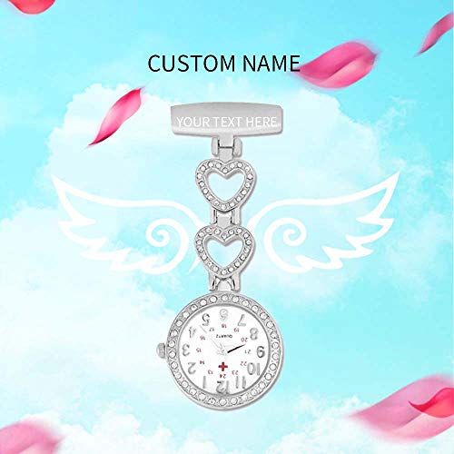 Zoyie Reloj Personalizado con Nombre de Enfermera para Mujer Reloj con Nombre Grabado Pin Colgante Relojes de Bolsillo con Clip con Diamantes de imitación Regalo significativo para Damas