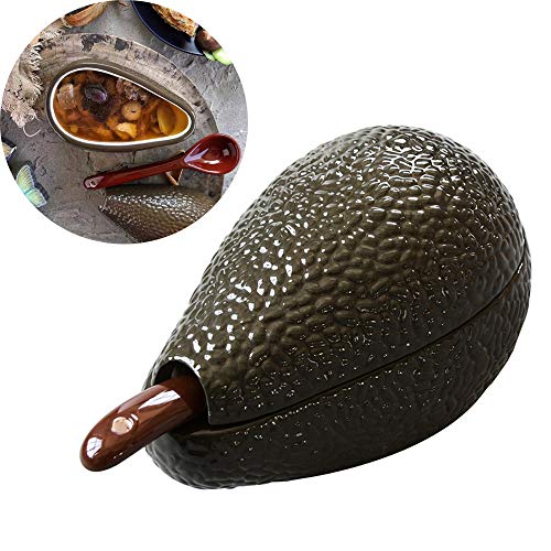 ZPFDM Tazón de cerámica de Aguacate, tazón de Guacamole con Cuchara, Ideal para Servir Guacamole casero, Salsa de Aguacate, Bandeja de Guacamole, Fruta, tazón para Platos fríos