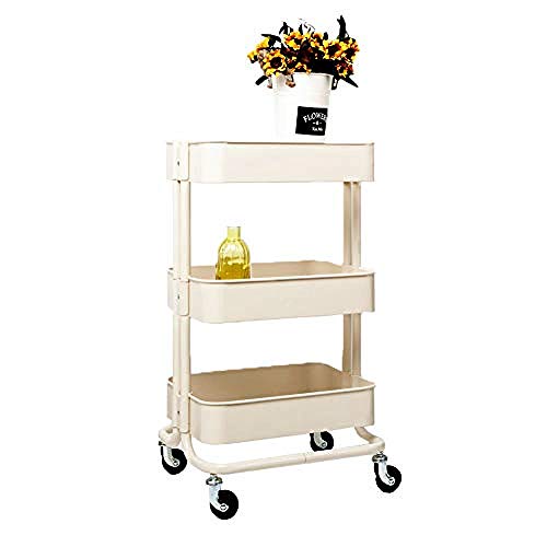 ZRABCD Carretilla Servicio Carro Herramienta Salón Banco de Trabajo Móvil,Banda Brazo Ruedas Acero Inoxidable Multifunción Carretilla,por Salón de Belleza Barbería Hotel Cocina/Beige / 45×3