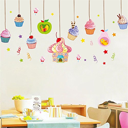 ZRDMN Etiqueta de la pared Helado Helado Decoración Jardín de la infancia Bocadillo Vitrina de vidrio, 60 * 90 cm Puede quitar los murales de arte para el dormitorio