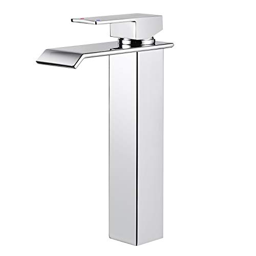 ZREE Grifo Lavabo Cascada Alto Grifo de Baño Acero Inoxidable con Control de Agua Fría y Caliente, Cuadrado Monomando Mezclador para Cocina Acabado Cromado, Bajo Nivel de Ruido Grifo Clasicos