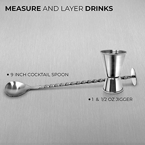 Zulay Kitchen Cocktail Shaker Profesional con Accesorios - Elegante Martini Shaker con Aparejo de medición y Mezcla Cuchara - Bebida Shaker Bastidor de Filtro Integrado - 24 oz Shaker Set - Mejor GUE