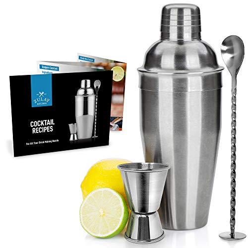 Zulay Kitchen Cocktail Shaker Profesional con Accesorios - Elegante Martini Shaker con Aparejo de medición y Mezcla Cuchara - Bebida Shaker Bastidor de Filtro Integrado - 24 oz Shaker Set - Mejor GUE