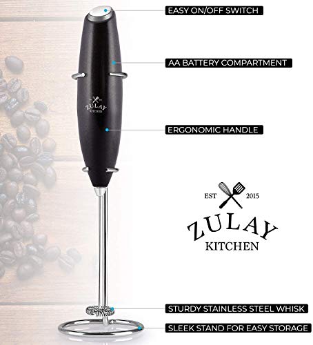 Zulay Kitchen Original Fabricante de Leche vaporizador de Mano de la Espuma por Lattes - batidor Bebida Mezclador para bulletproofâ® café, Mini Lanza Espuma para Capuchino, Frappe, Matcha, Chocolate