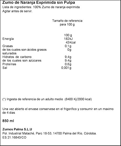 Zumosol - Zumo De Naranja Exprimida Sin Pulpa Botella 850 ml