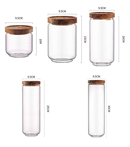 ZUOQUAN Tarros De Vidrio, con Tapa Hermética De Madera Acacia, para Almacenaje Y Conservar Alimentos, para Conservas Envases Cristal Alimentos (400Ml / 700Ml / 1000Ml / 1300Ml / 1600Ml, 5Pcs)