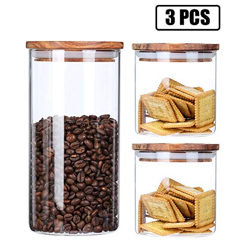 ZUOQUAN Tarros De Vidrio, con Tapa Hermética De Madera Acacia, para Almacenaje Y Conservar Alimentos, para Conservas Envases Cristal Alimentos (600ML X 2 / 1200ML, 3Pcs)