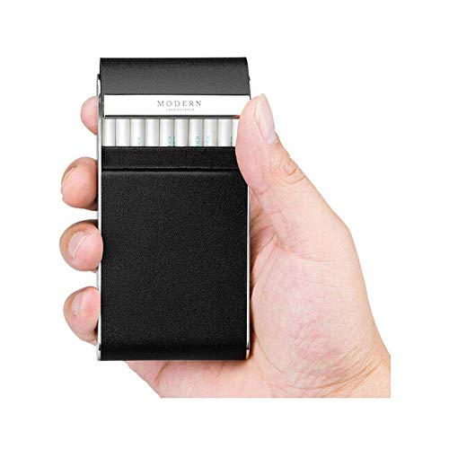 ZUQIEE Caso de Cigarrillos, Cuero auténtico Acero Inoxidable Largo Damas sección Delgada Caso de Cigarrillos, 20 Sticks Personalizada Ultrafina Hombres de Flip Personalidad portátil Moda de Cuero del