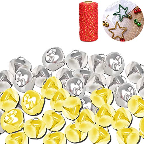 Zuzer Campana Navidad,100 Piezas Cascabeles Manualidades Pequeños Campana de Metal 8mm Campanilla Navidad Decoración Navideña(Oro y Plata)