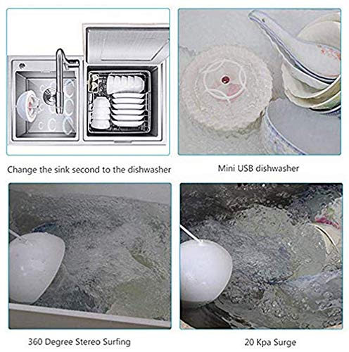 ZWHDS Mini lavavajillas, lavavajillas doméstico ultrasónico portátil de pequeño tamaño eléctrico Recargable, USB portátil de Alta presión de la Onda Lavavajillas Limpieza,Green