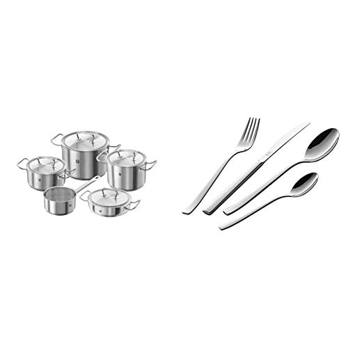 Zwilling Twin Classic - Batería de cocina, 5 piezas, Acero inoxidable + Bela - Set de cubiertos de mesa, 42 piezas, acero inoxidable, 35 x 25 x 10 cm