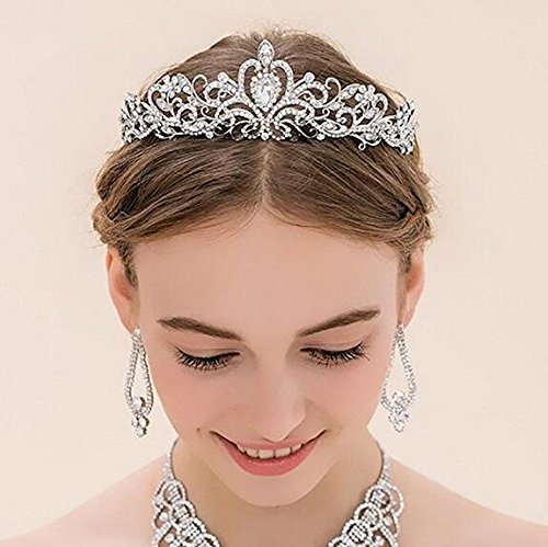 ZWOOS Diadema Corona Tiara Flor Cristal Diamante De Imitación Hairband para Fiesta Boda Novia