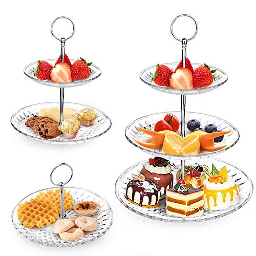 ZWOOS Soporte para Tartas de 3 Niveles，Bandeja de Tartas， Soporte Torta Transparente para Postre, Pasteles, Bandeja Desmontable