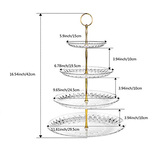 ZWOOS Soporte para Tartas de 4 Niveles Bandeja de Tartas Soporte Torta Transparente para Postre, Pasteles, Bandeja Desmontable