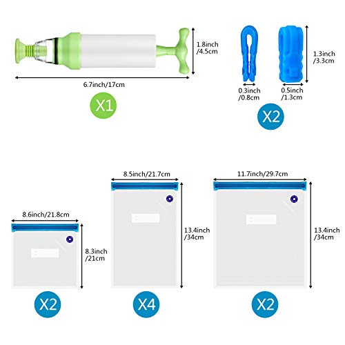 ZWOOS Sous Vide Bolsas, 8 Paquetes (3 tamaños) Selladas al vacío de Alimentos sin BPA Reutilizables con Bomba Manual ， 2 Clips de Sellado para almacenar Alimentos