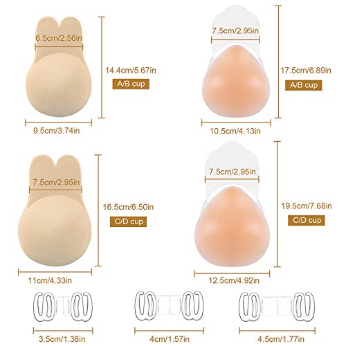 ZWOOS Sujetador Invisible Adhesivo Push Up Silicona, 2 Pares Bra Sujetador Tape Sexy Strapless Impermeable Respirable Reutilizable Cómodo C/D