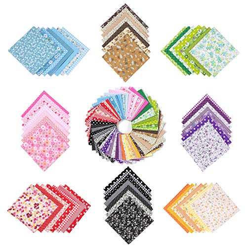 ZWOOS Telas para manualidades, 56 Pieces 25 x 25 cm Tela de algodón Paquete de tela,Tela Patchwork de Algodon Impresa Llana de Floral pequena Tela del Algodon para Manualidades, Costura, DIY