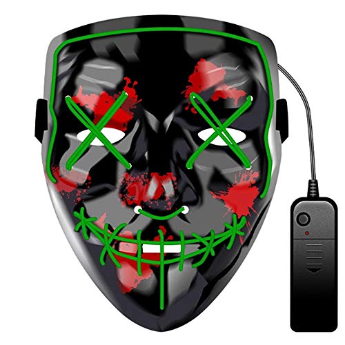 ZXCVB Máscara De Halloween Scary Mascara EL Wire Scary Mask para El Festival De Halloween Fiesta De Inducción De Sonido Centelleo Tanto Adultos como Niños Pueden Usar,Green-Halloweenmask