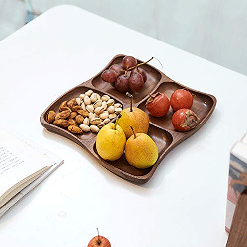 ZXCVBNAS Bandeja De Frutas Negro Nuez Dividido Y Secado Placa De La Fruta De Cuatro Rejillas Snack-Placa De Madera Maciza Snack-Placa Placa Creativa De La Fruta, La Placa De Cena