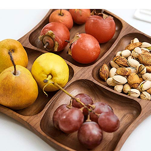 ZXCVBNAS Bandeja De Frutas Negro Nuez Dividido Y Secado Placa De La Fruta De Cuatro Rejillas Snack-Placa De Madera Maciza Snack-Placa Placa Creativa De La Fruta, La Placa De Cena