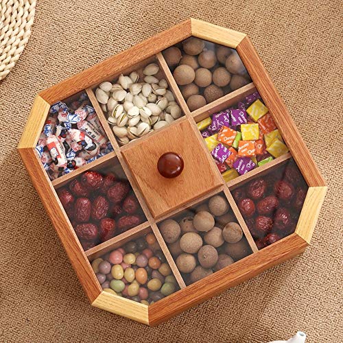 ZXCVBNAS La Caja del Caramelo Sólido Plato De Fruta De Madera Frutas Secas Celda De La Malla con Tapa Hogar Creativo Caramelo Placa De Madera Seca De La Placa De La Fruta Box Año