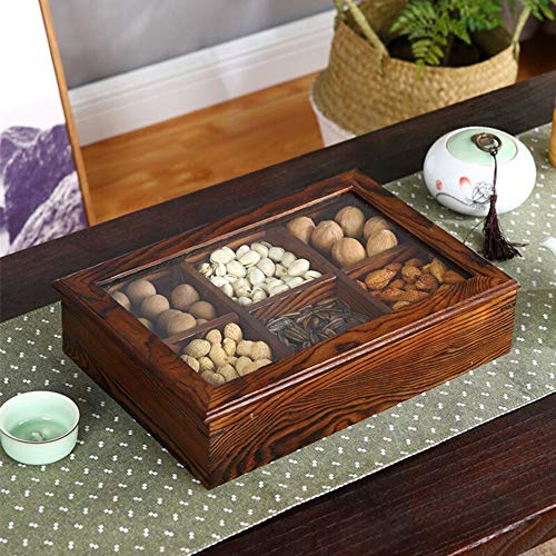 ZXCVBNAS Rectángulo De La Fruta Seca Home Plate Chino Estilo Creativo Compartimiento De Madera con Tapa De Madera Sólida Rejilla Caja del Caramelo De Los Niños Snack-Sala De Estar