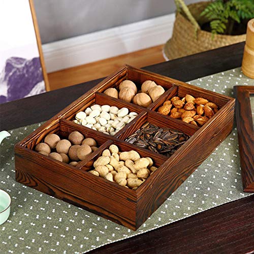 ZXCVBNAS Rectángulo De La Fruta Seca Home Plate Chino Estilo Creativo Compartimiento De Madera con Tapa De Madera Sólida Rejilla Caja del Caramelo De Los Niños Snack-Sala De Estar