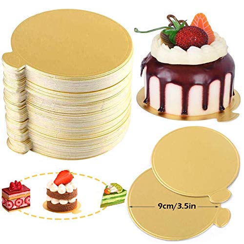 ZXT 100PCS Tableros De La Torta De Mousse,Mini Torta De Oro Desechable Bandeja de Visualización de Postres,Mini Bases de cartón para Tartas,Base de Pastel Base de Postre para Cumpleaños de Boda (9x9)